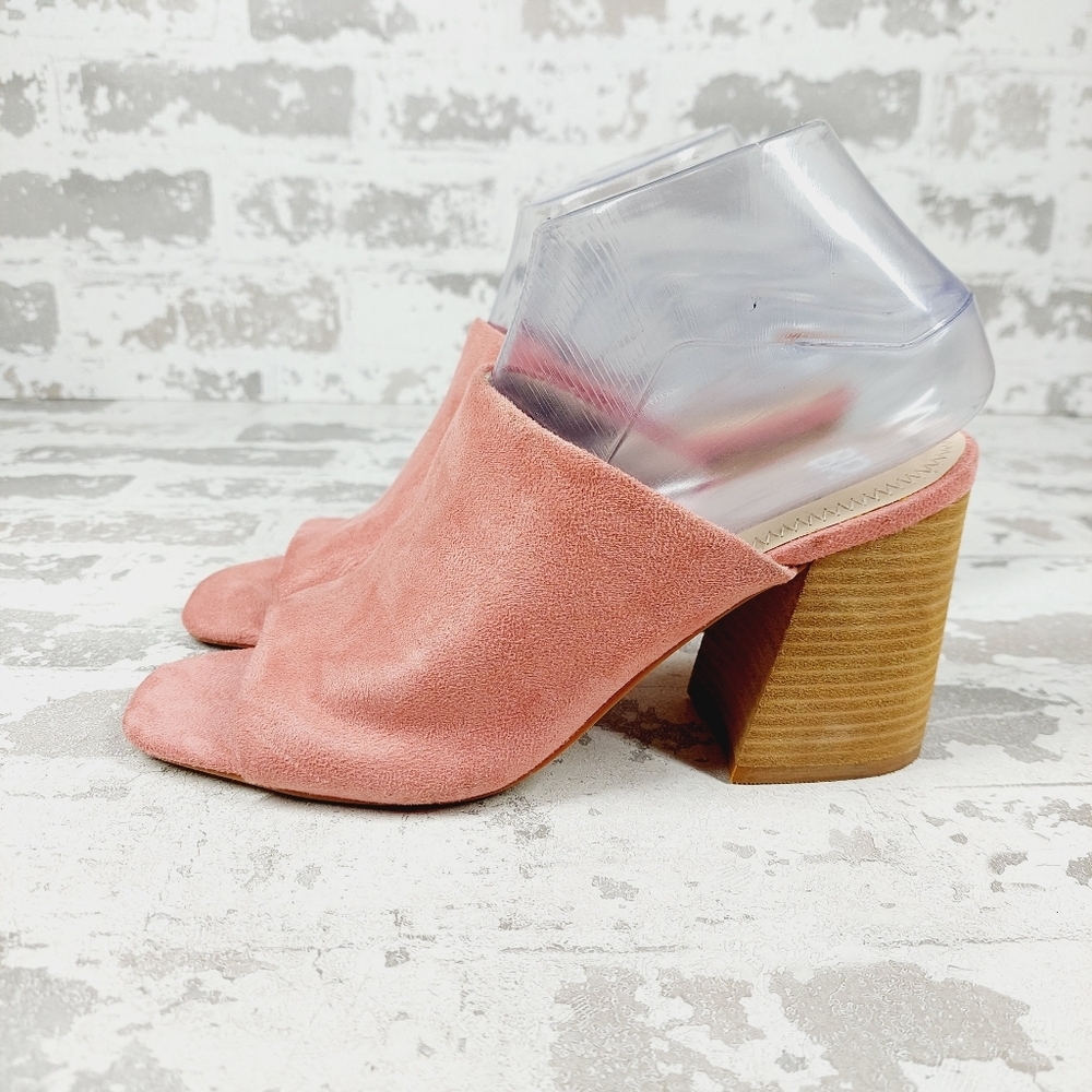 NEW BP. Callum Open Toe Mule In Pink Slip On Block Heel Casual Sandals K678